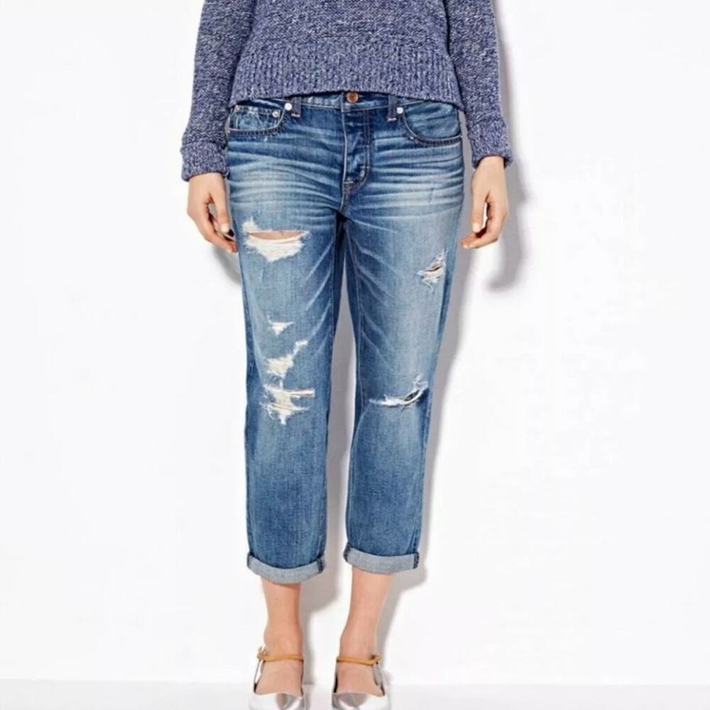 AMERICAN EAGLE Boyfit Heavily Distressed Cropped Denim Jeans‎ Sz. 0